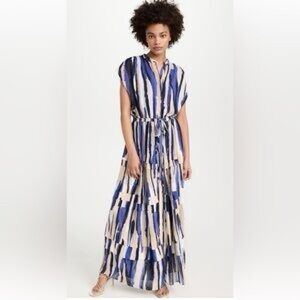 Misa Los Angeles Blue and Cream Maxi Dress